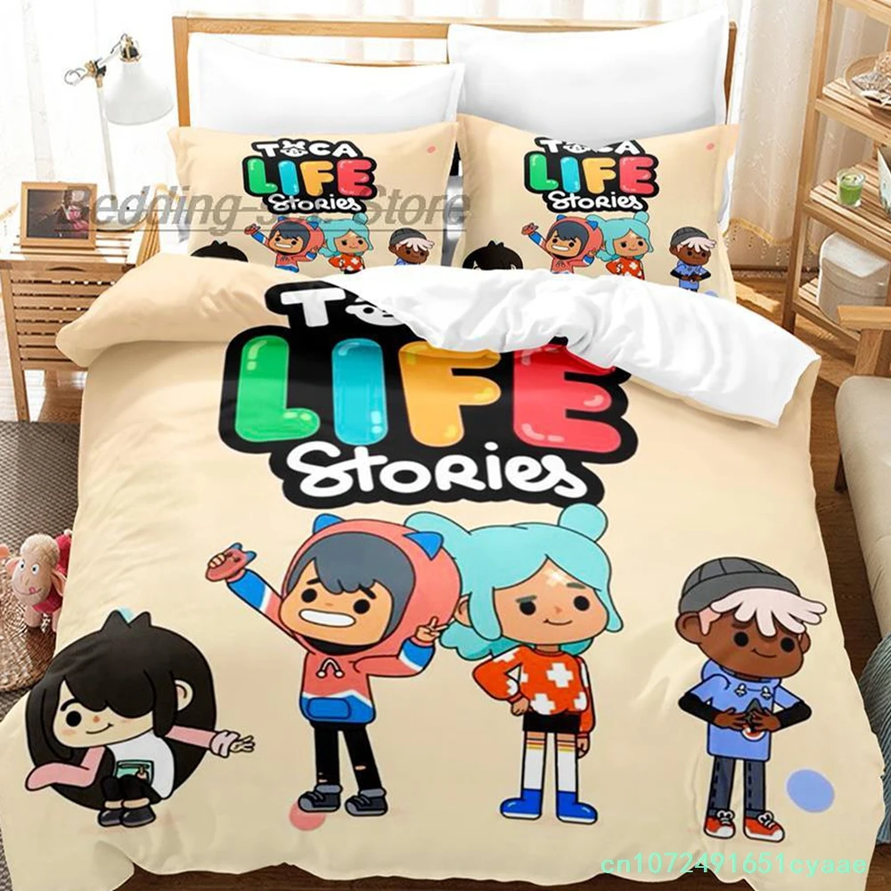 Toca Life Bedding Set Single Twin Full Queen King Size Bed Set Aldult Kid Bedroom Duvetcover Sets 3D Print Kawaii Anime 2022