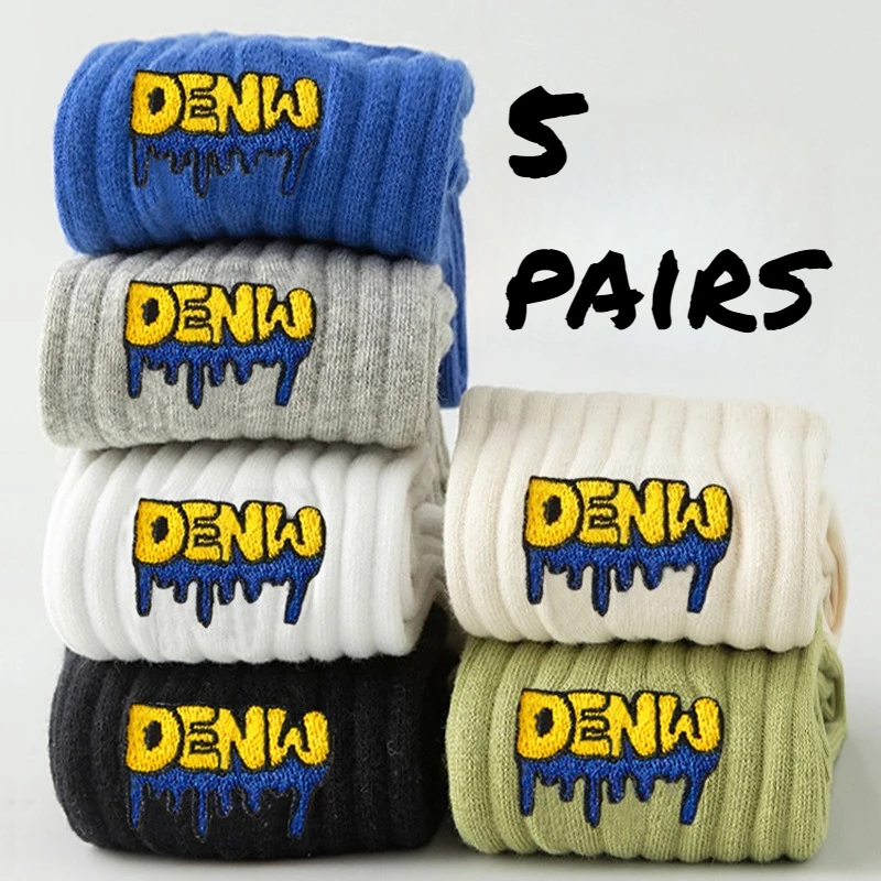 

6 Pairs Spring and Autumn Sports All Cotton Antibacterial and Odorous Youth Cotton Socks Large Size Letter Men's Middle Socks