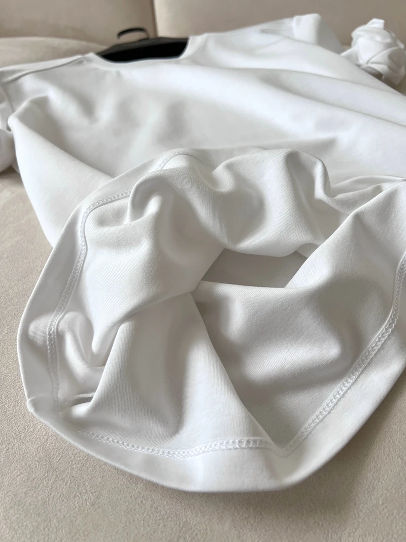 

Casual Loose Cotton White Neat Cuffed ort Sve round Ne Sport Comfortable Slimming Color Versatile Ele T-irt