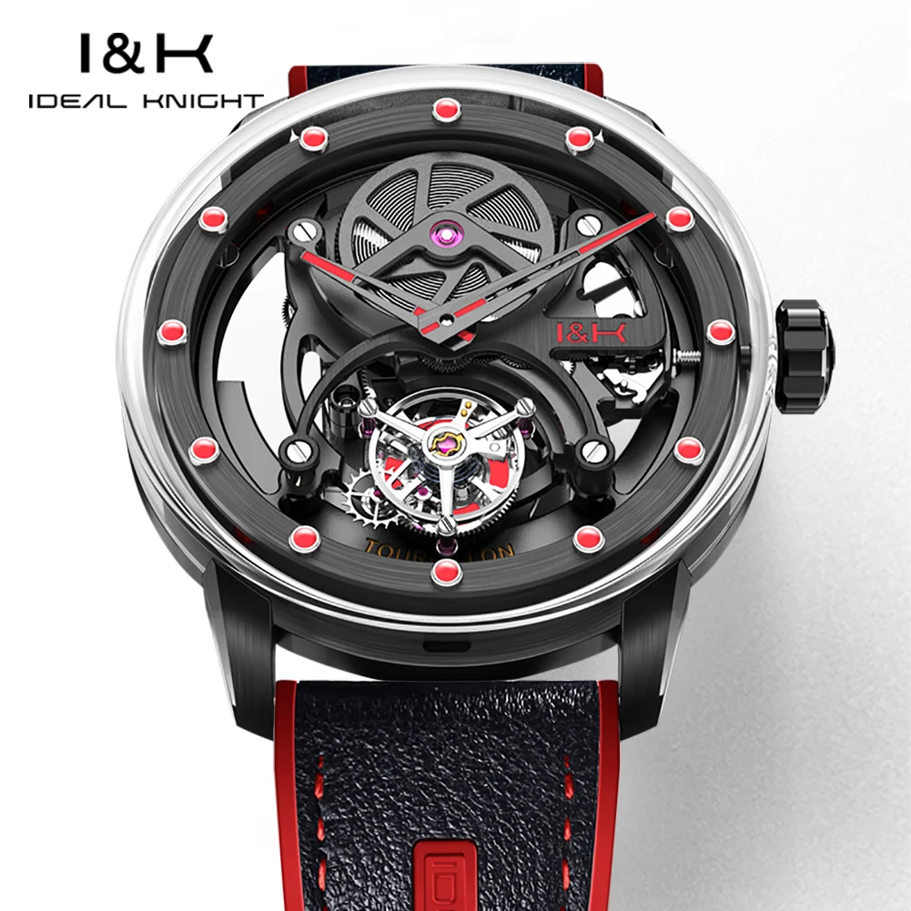 理想的な騎士6809リアルトゥールビヨンメンズ腕時計限定版完全透明ホロウ自動巻き機械式腕時計