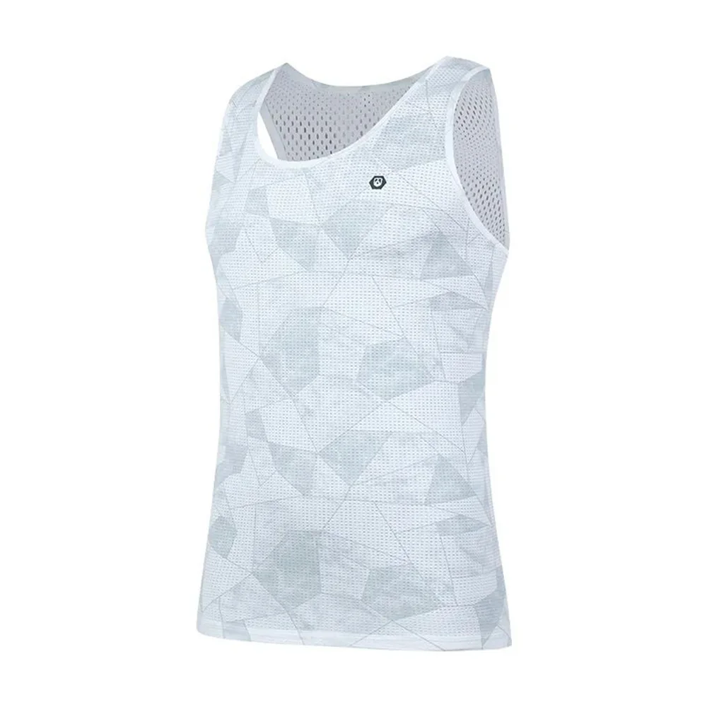 Mens Vest Mesh Running Breathable Sleeveless Quick-Dry Workout Marathon Tank Top Racerback Trendy Geometric Sporty Undershirt