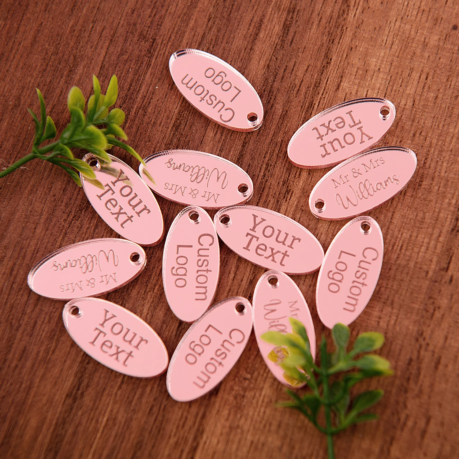 Custom Mirrored Oval Tags, Laser Cut Acrylic, Personalized, You Choose the Color, Qty 50Pcs, with or without Holes