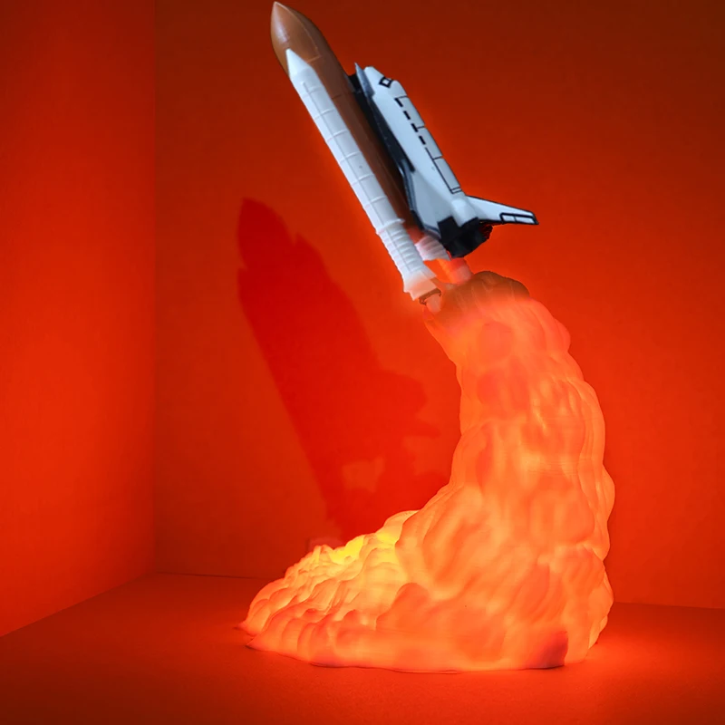 3D Printed LED Space Shuttle Rocket Night Lamp-USB Rechargeable Space Desk Light-Ideal Christmas and Birthday Gift for Children