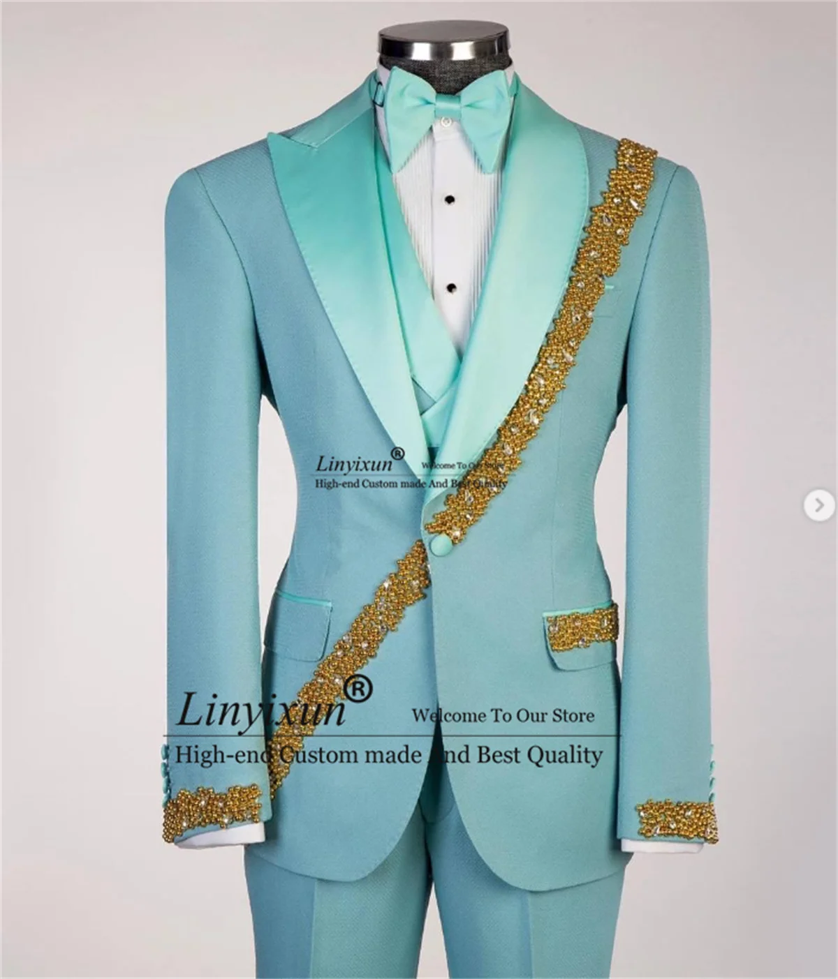 

Sparkly Ornament Rhinestone Men Suits Peaked Lapel Costume Homme Customized Wedding Tuxedos 3 Pieces Sets Party Groom Blazers