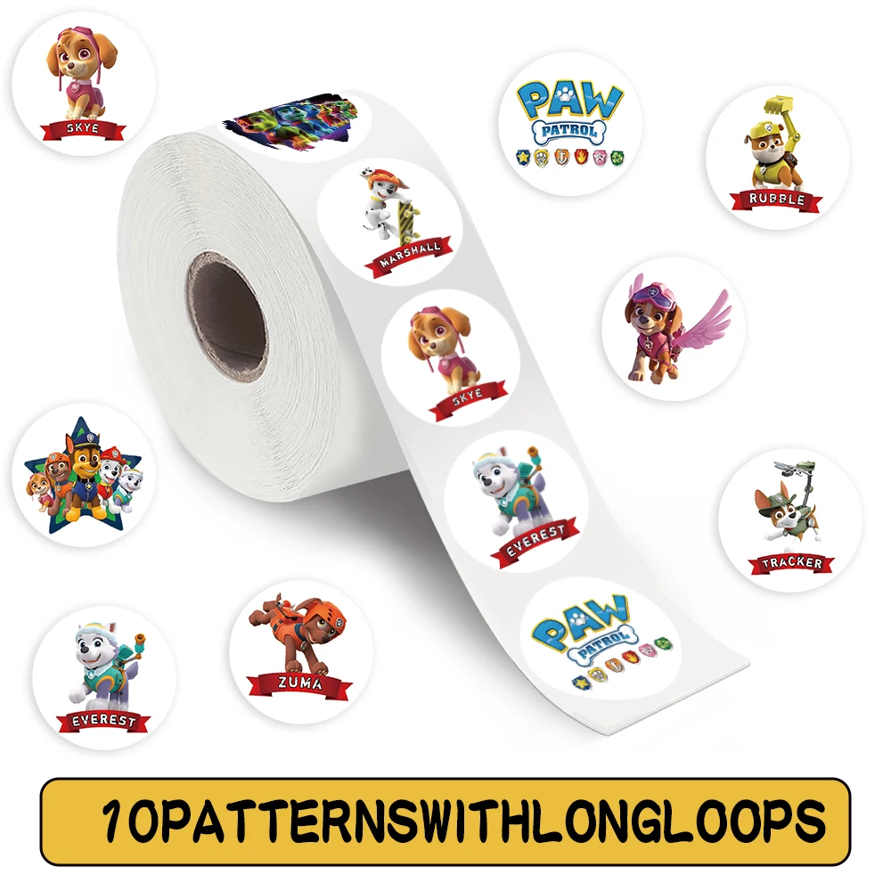 500 sztuk/rolka Nowe naklejki uszczelniające z motywem Psi Patrolu, naklejki PVC do samodzielnego wykonania, dekoracje na laptopa, naklejki, nagrody, zabawki
