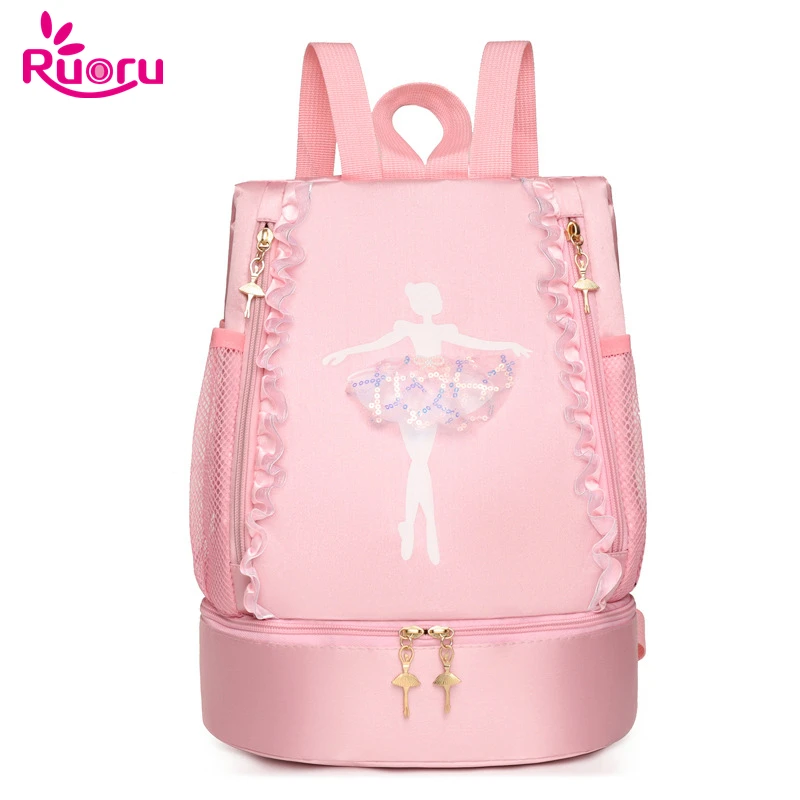 Ruoru New Ballet Dance Bag School Backpack Girls Kids Ballet Bag Storage Bags Ballerina Handbag Shoulder Bag with Lace