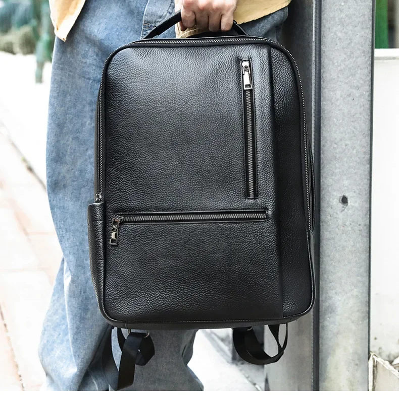 Genuine Leather Business Backpack for Men with High-End and Casual Style, Top Layer Cowhide Multipurpose Bookbag Laptop Bag