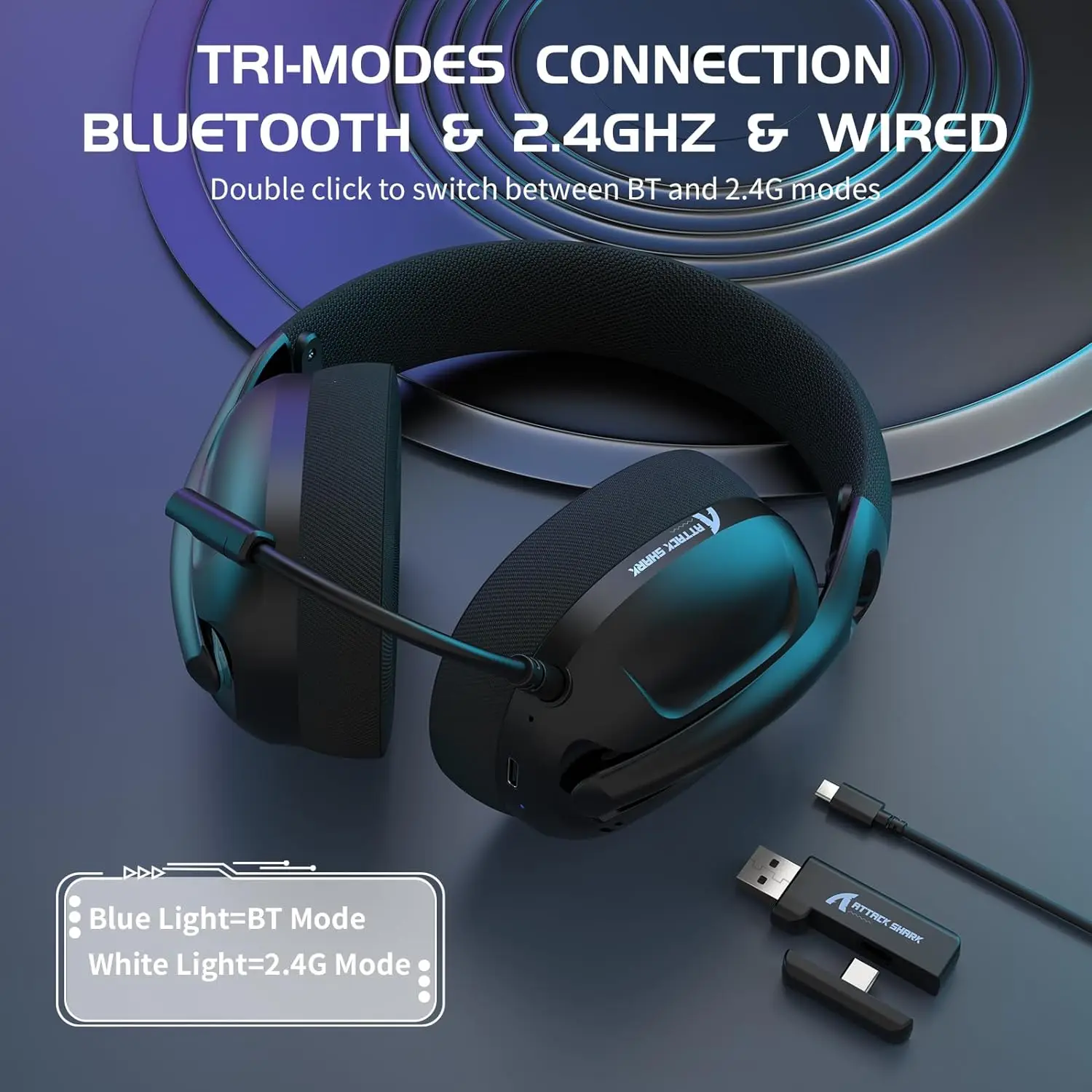 MAMBASNAKE x ATTACK SHARK L80 Light Weight Wireless Gaming Headset Lightspeed 3.5mm Audio Jack with Microphone