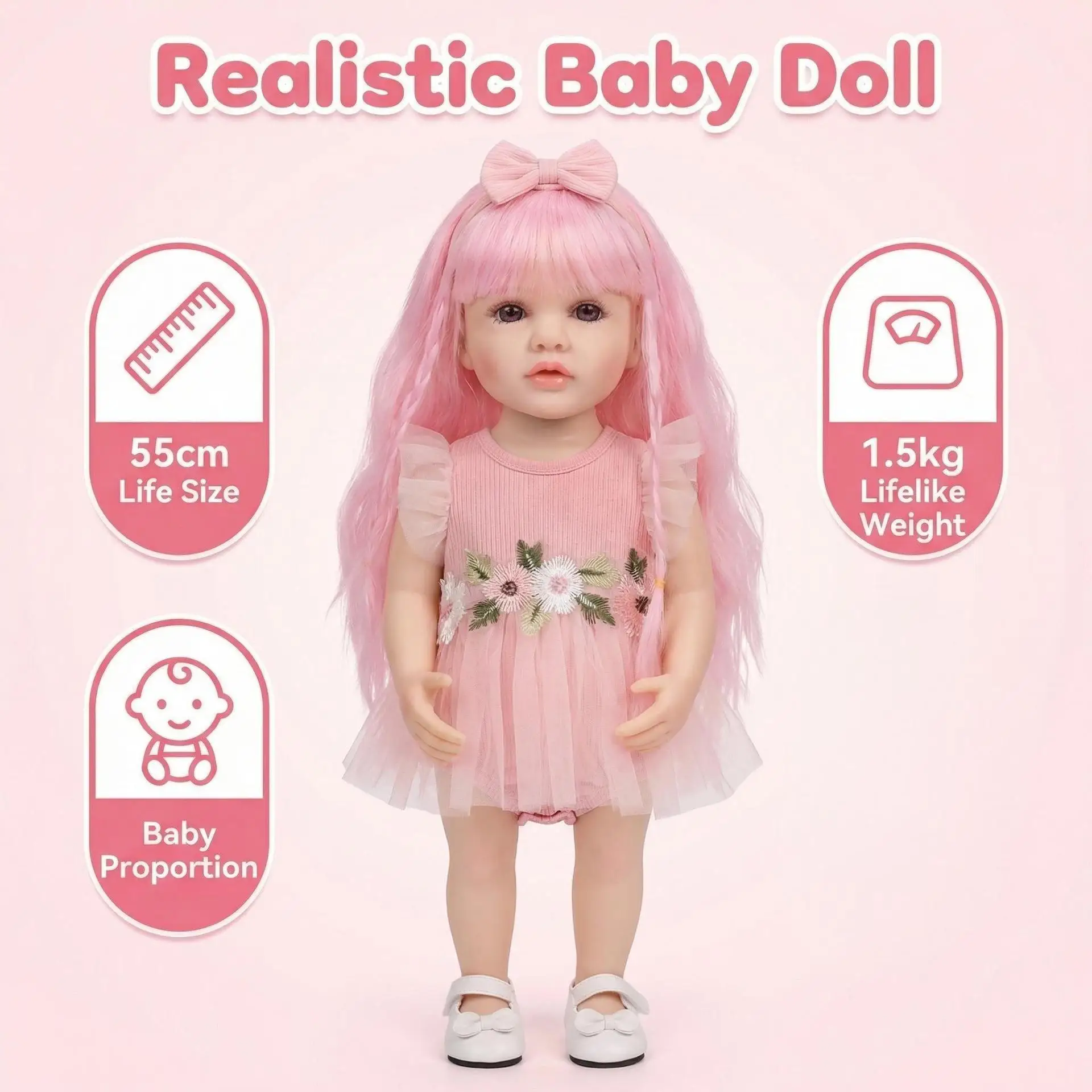 Kid's Birthday Gift 22 Inch Realistic Newborn Reborn Baby Lifelike Girl Doll Full Soft Silicone Body Princess Toddler Bebe Toy