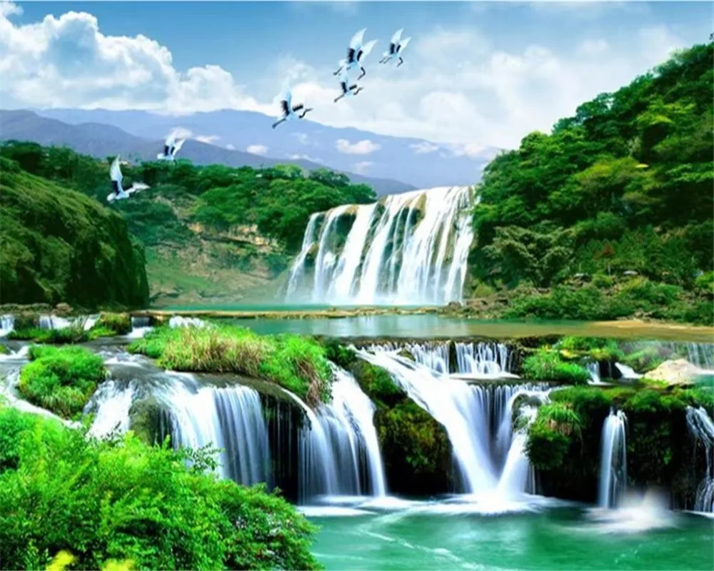 Custom Size 3D Wallpaper Natural Landscape Waterfall Background Murals for House Decoration Living Room Bedroom 3d wallpaper