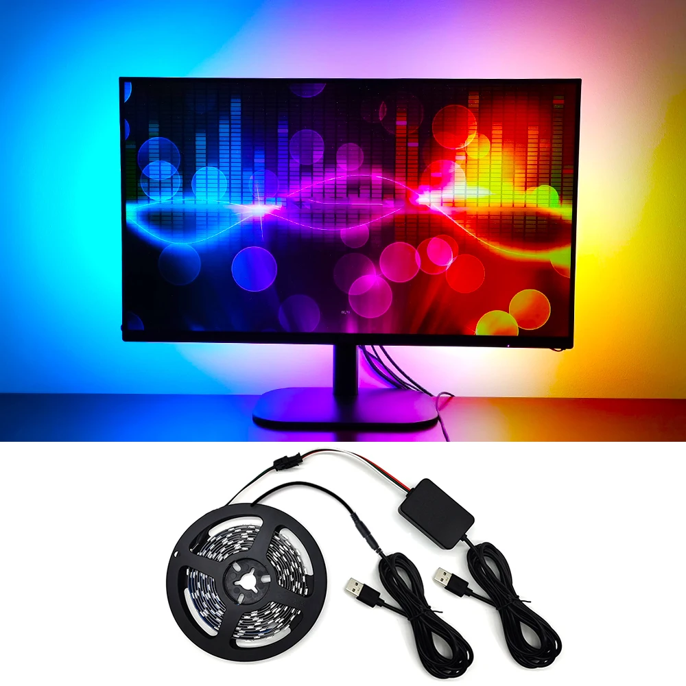 WLED Wifi WS2812 RGB USB LED Strip Light Computer Monitor Desktop PC Screen Backlight Lighting Ambient Tape Ribbon String 1M~ 5M