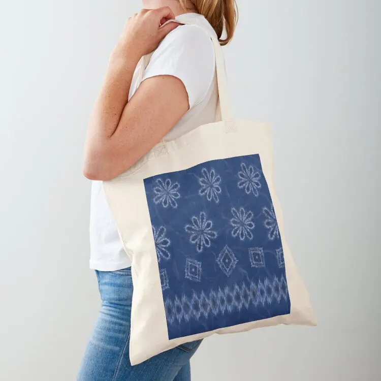 

Shibori indigo flower with border Tote Bag shopping trolley bag canvas tote Shopper