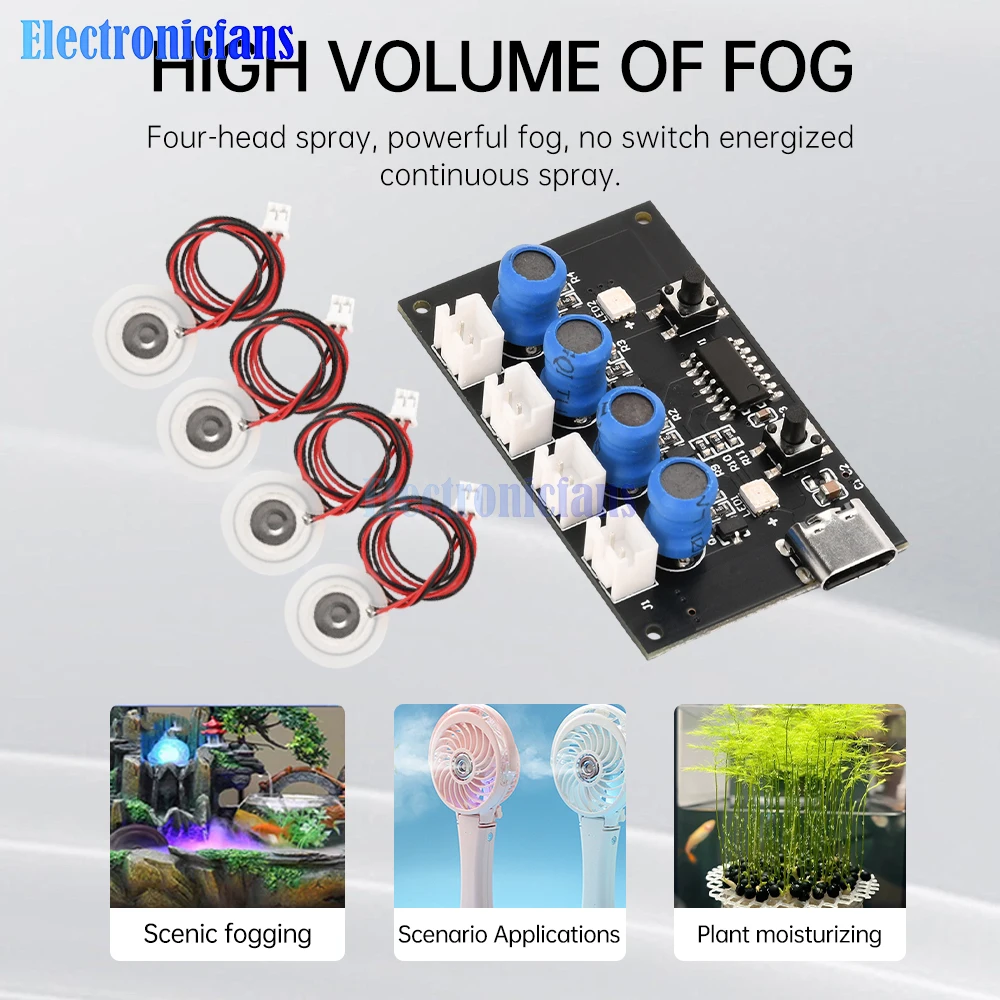 DC5V Four Spray Second Generation with Colorful Atmosphere Lighting Humidifier Module Atomization Control Board DIY Module