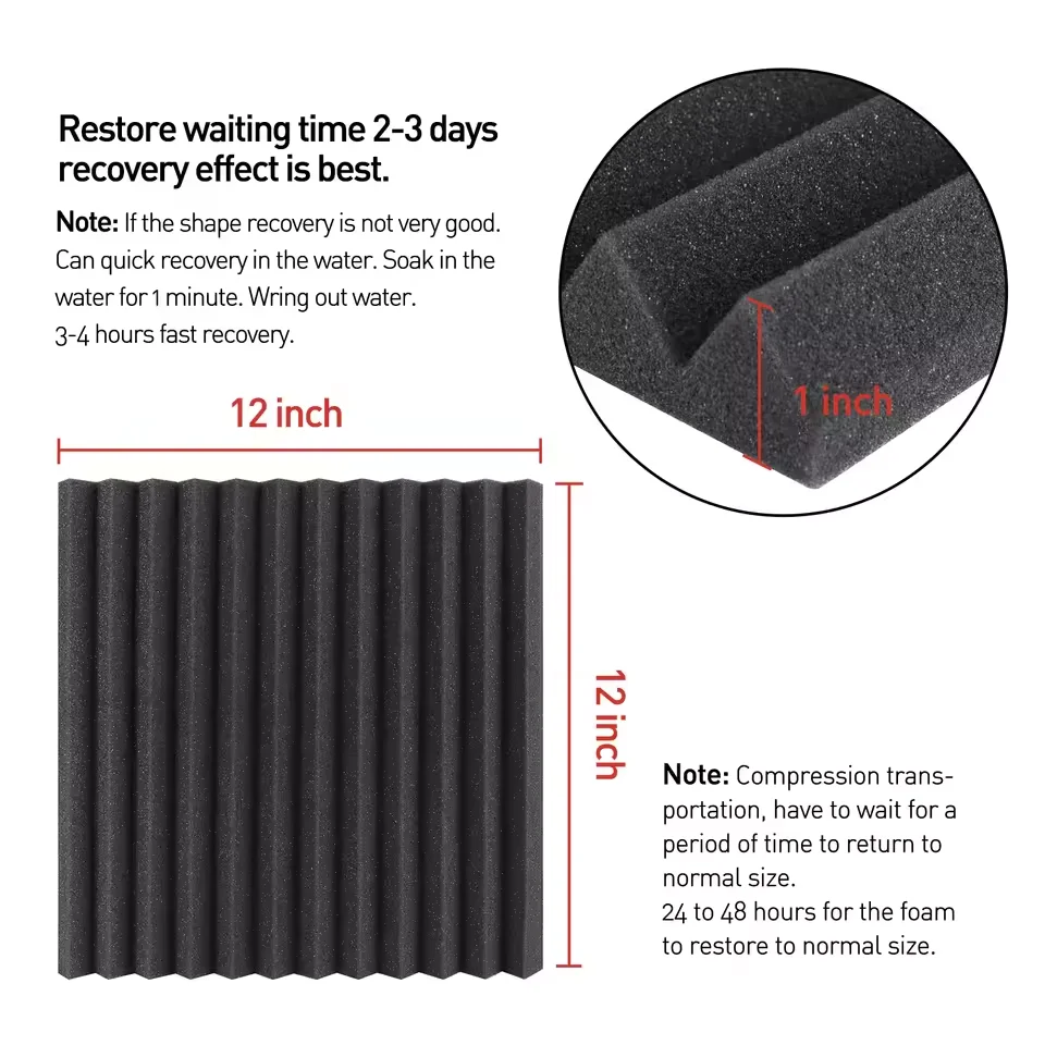 12 حزمة من ألواح الرغوة الصوتية 2.5 × 30 × 30 سم ألواح إسفنجية مقاومة للصوت عالية الكثافة ومقاومة للحريق ألواح إسفين عازلة للصوت #2