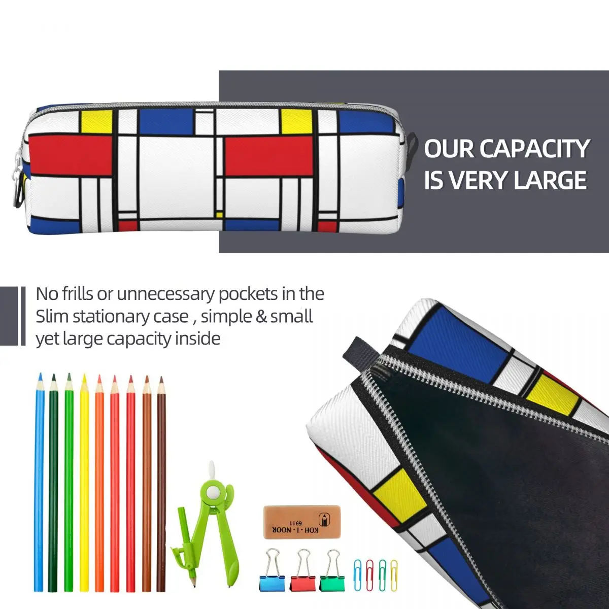 Imagem -06 - Mondrian Minimalista de Stijl Lápis Cases Arte Moderna Estojos para Crianças Bolsa de Grande Capacidade Material Escolar Papelaria Presente