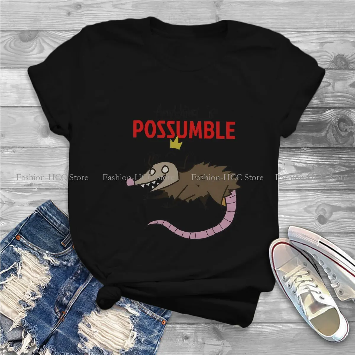 Anything Is Possumble Newest Polyester TShirts Cute Opossum Mouse Momen Graphic Streetwear T Shirt O Neck