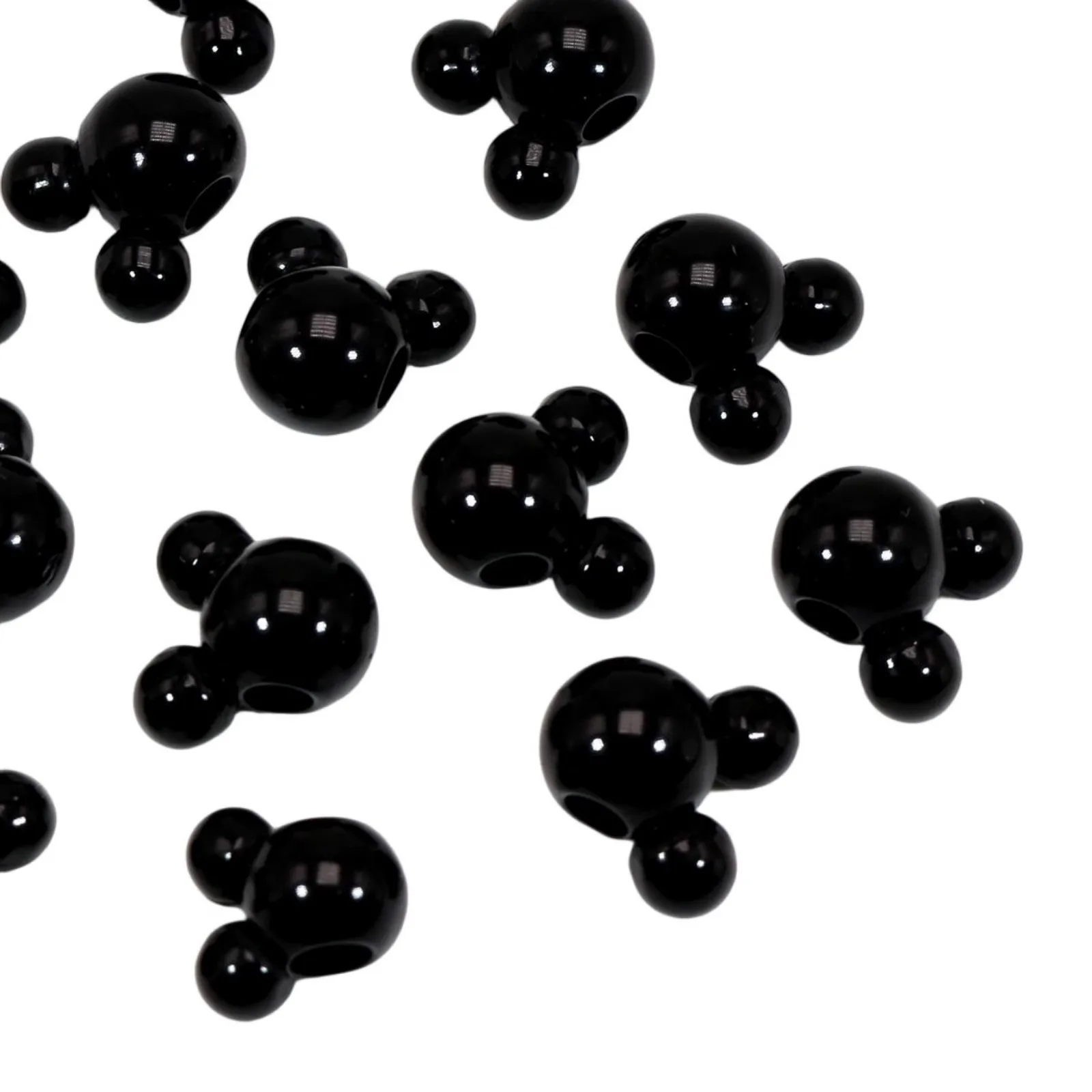 

3000cs Black Color Acrylic Mouse Face Charm Beads 16mm With Large Hole 4mm