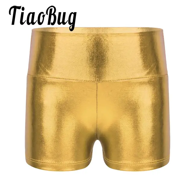 Pantalones cortos de baile gimnástico para niños y niñas, Shorts brillantes metálicos, ropa deportiva de Ballet, Yoga, animación, entrenamiento, natación