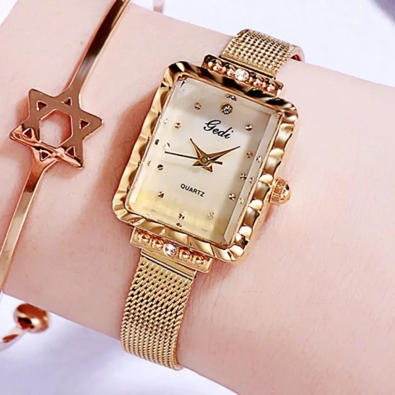 Fashion Square Women Watch Mesh Strap Simple Versatile Student Sports Clock Low Key Luxury Waterproof Women Quartz Wristwatches