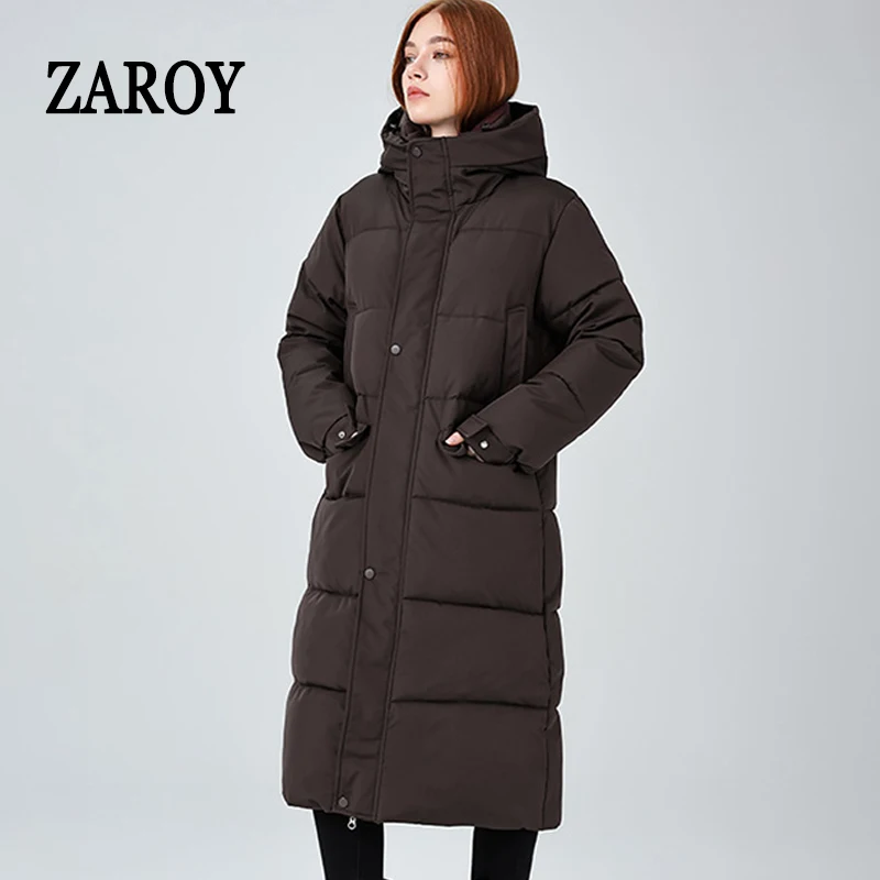 

ZAROY Solid Women Jacket Winter Overcoat Warm Thick Cotton-padded Parkas Zip Pocket Long Down Coat Casual Loose Abrigos паль