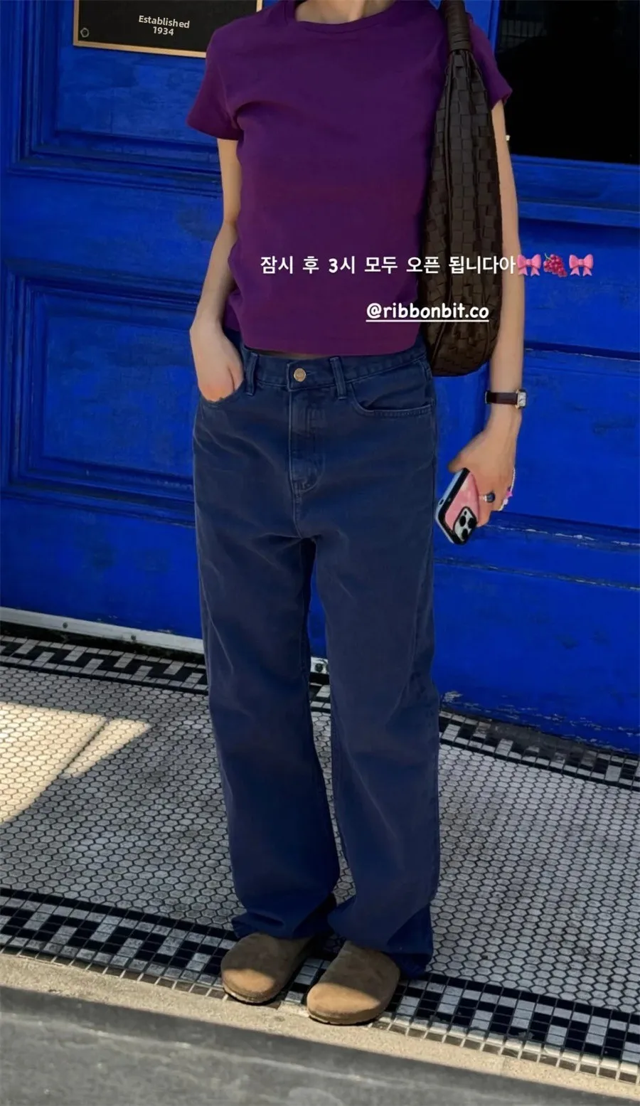 Waed Indigo Jeans casual Vita alta Gamba dritta Cotone Denim Vita alta Ribbonbits Faion da donna Autunno Nuovo arrivo