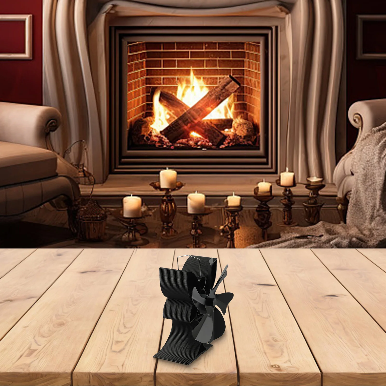 6 Blade Fan Fireplace Fan Quiet Operation Quiet Operation Fireplace Fan Hot Air Circulation 185MM Heating Solution