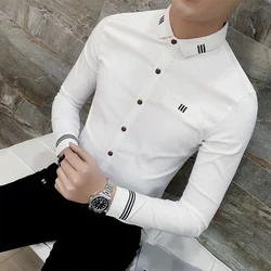 Spring Autumn Solid Color Fashion Long Sleeve Shirt Man High Street Casual Button All-match Blouse England Striped Office Tops