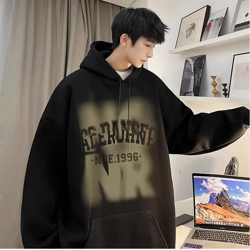 

plus Size Hoodie Sweatirt American Letter Print Fce Lined Thiened Spring Autumn ex Cotton Antibacterial Anti-UV