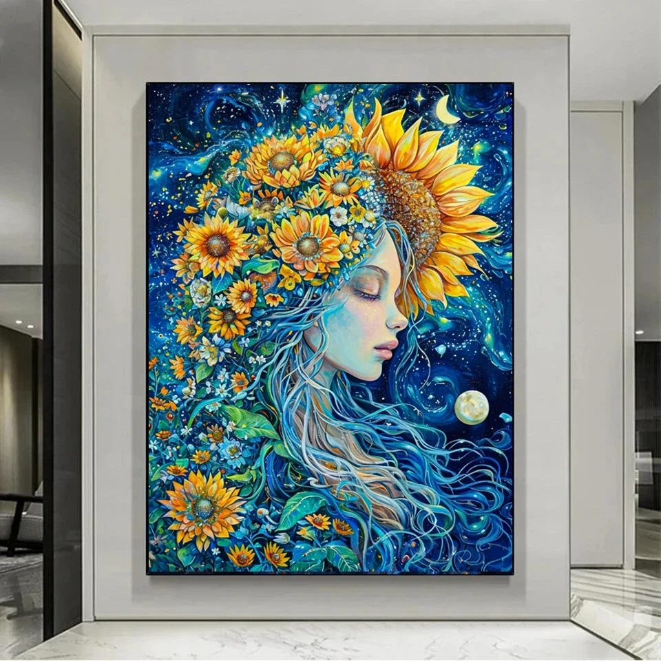 Sunflower Fairy Goddess DIY Diamond Painting New 2024 Mosaic Cross Stitch Kits Art Rhinestone Embroidery Picture Home Decor W536