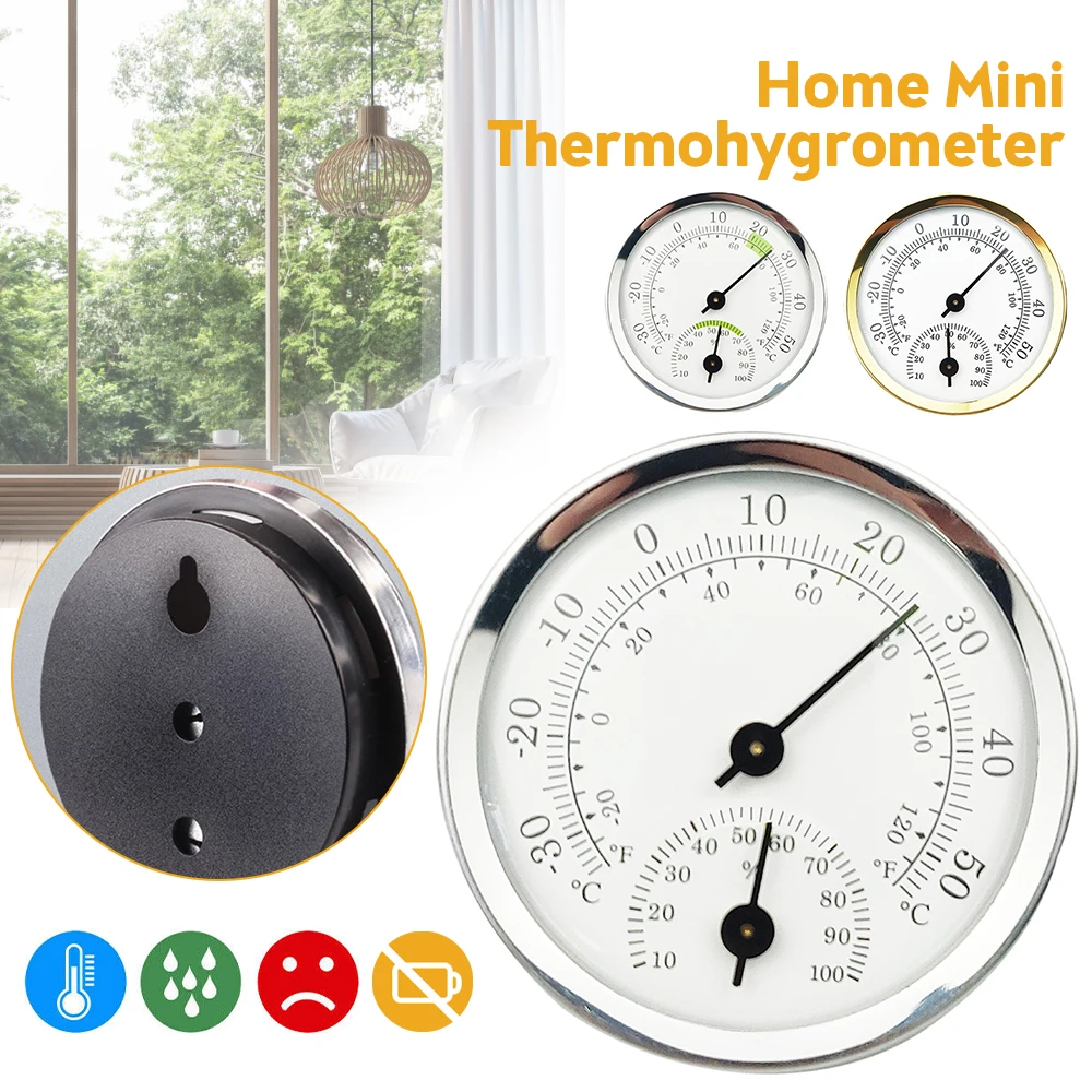 Pointer Type Thermometer Hygrometer Electronic Home Thermo-hygrometer Indoor Weather Station Aluminum Alloy Temperature Meter