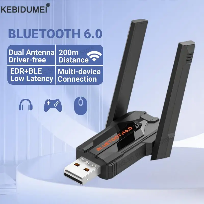 

200M Bluetooth 6.0 Adapter USB Bluetooth Dongle Driver Free for Windows 11/10/8.1 Mouse Keyboard Audio Receiver Transmitter