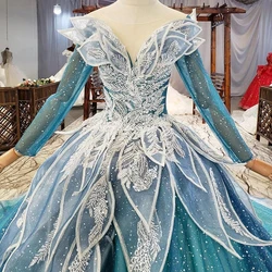 2024 Quinceanera-Kleid mit langen Ärmeln, Herzausschnitt und Spitzenapplikationen, Perlenstickerei, eleganter Tüll, Anlass, Ballkleid, Robe De Soirée