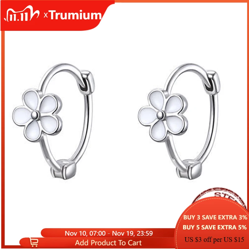 

Trumium Solid 999 Sterling Silver Daisy Hoop Earrings for Women Girls Small White Flower Earring Cartilage Helix Earrings