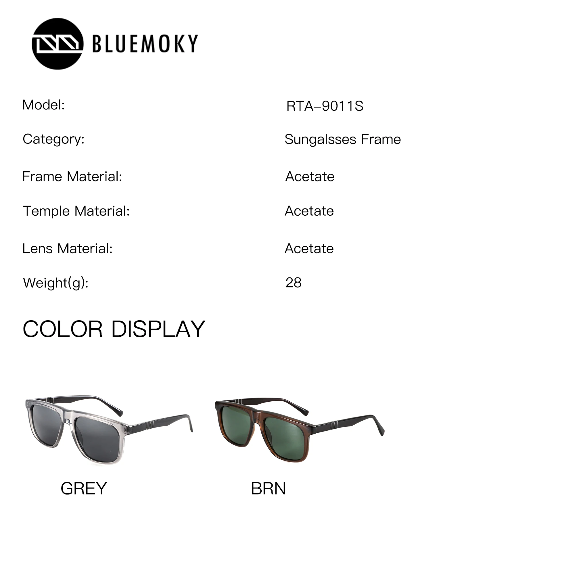 BLUEMOKY M Size Polarized Prescription Sunglasses Acetate UV400 Correction Square Optical Men's Reading Glasses