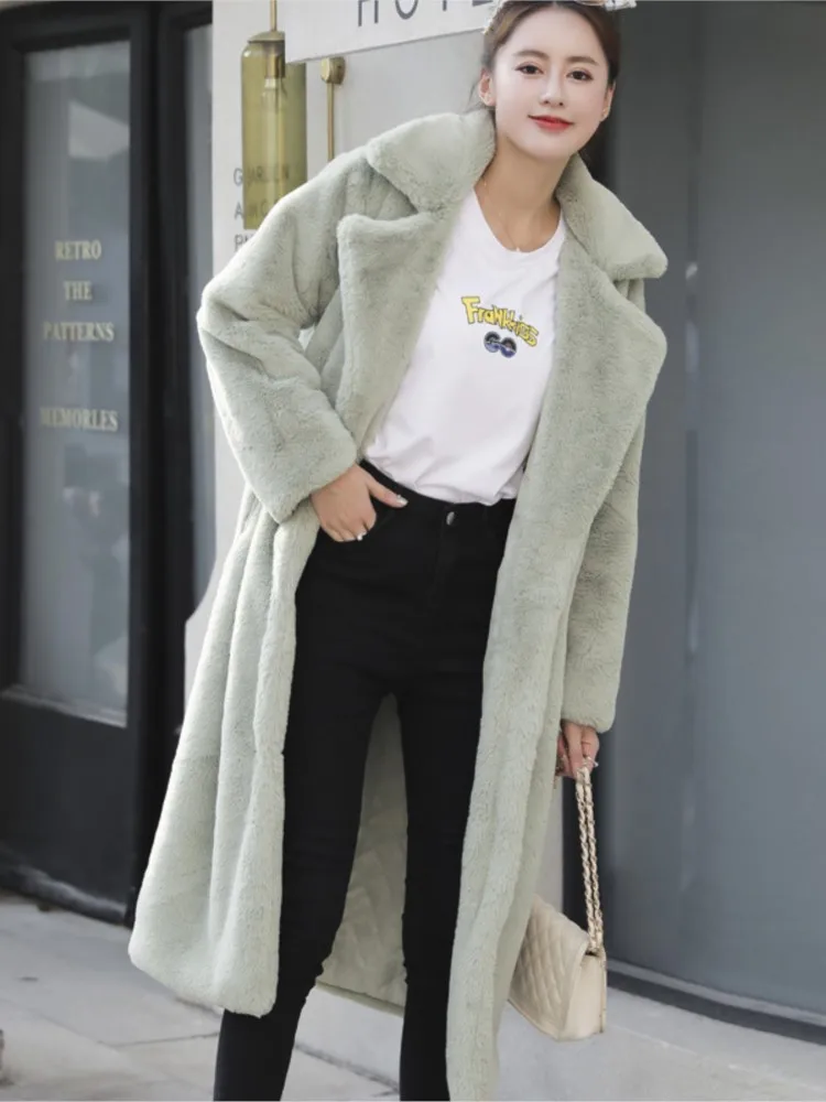 Women Winter Furry Warm Fur Outerwear Fashion Loose Faux Fur Rabbit Long Jacket Casual Thickened Mink Fur Coat Fluffy Jackets