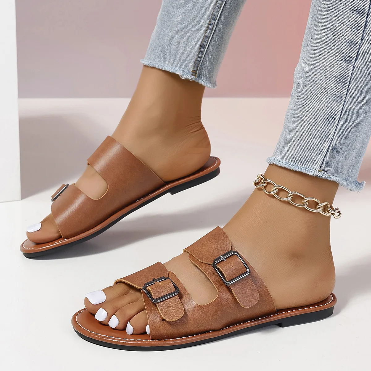 Zapatillas Retro romanas para mujer, sandalias ligeras y cómodas de talla grande europea y americana, zapatos de playa informales para exteriores, novedad de verano