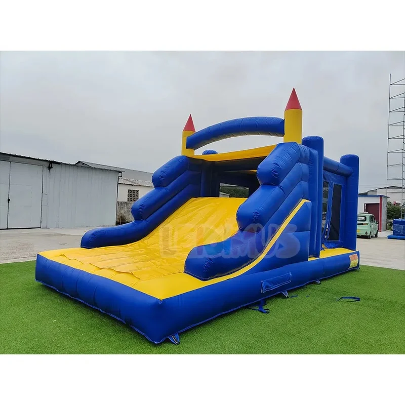 Commercial PVC Blue Yellow Inflatable Castle Bounce House With Slide, Kids Jumping Bouncer Combo for Outdoor Party Event Rental