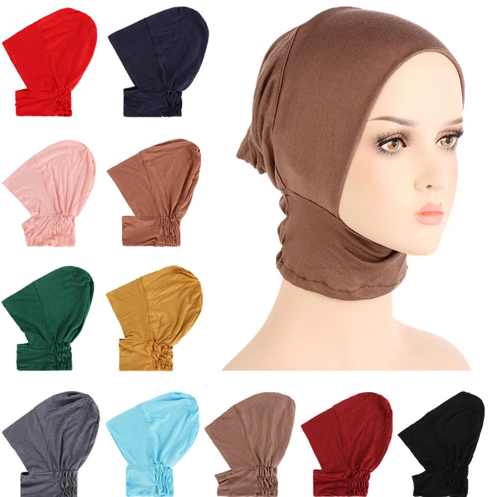 Turbante suave y elástico para mujeres musulmanas, Hijab, gorro de hueso, bufanda interior, gorro de Ninja, bufanda envolvente, cubierta de cabeza de Ninja Amira, Color sólido