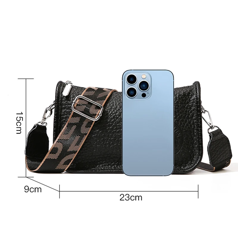 100% Cowhide Crossbody Cowhide Cell Phone Shoulder Bag Genuine Leather Messenger Bag Fashion Daily Use For Women Wallet HandBag