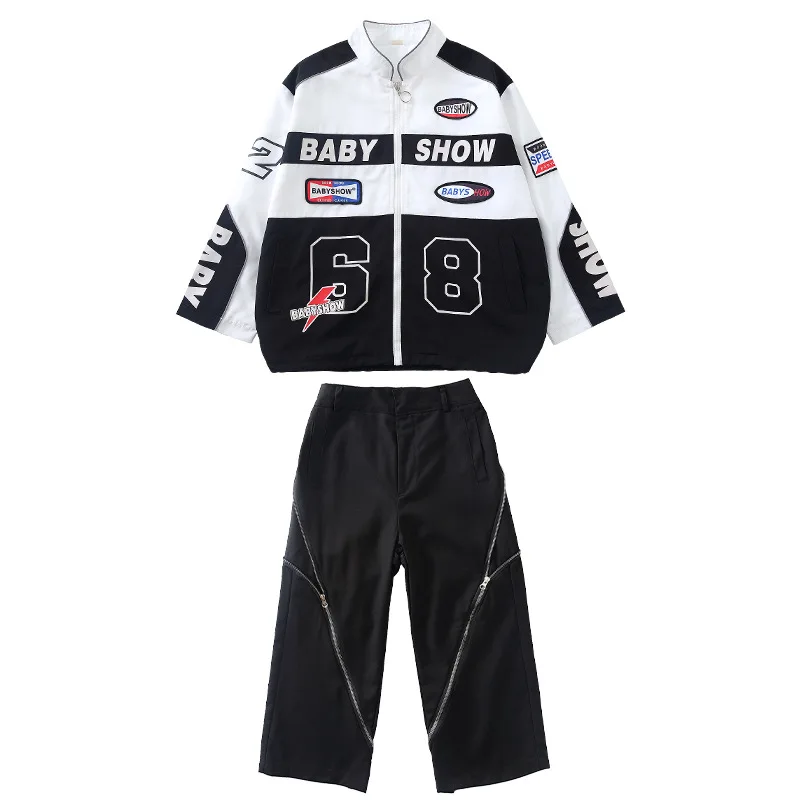 Hip Hop Clothing Boys Girls Jazz Dance Costume Long Sleeve Jacket Tops Baggy Pants Kids Hip Hop Performance Wear Rave Clothes