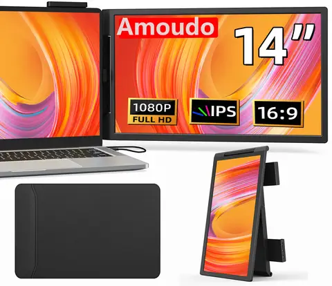 Amoudo 14 Inch Laptop Screen Extender 1920*1080P IPS Portable Monitor with USB-C HDMI Port for Windows Mac Switch PS5 Xbox