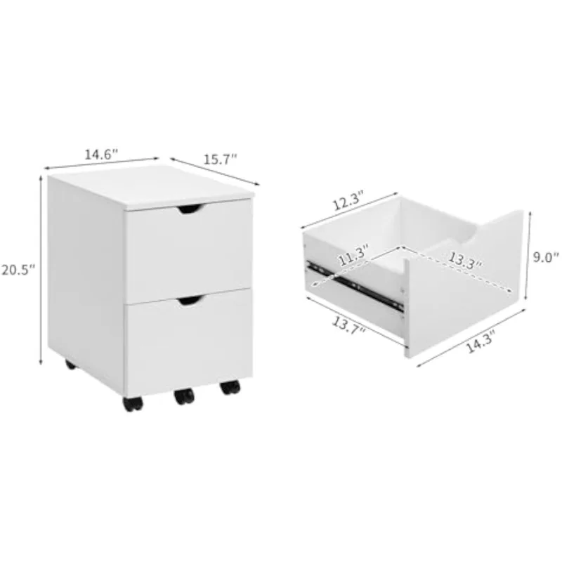 Under Desk Cabinet, Deep 2-Drawer Mobile Wood Cabinet, Storage Cabinet for Home, Rolling Cabinets for Office, Printer Stand