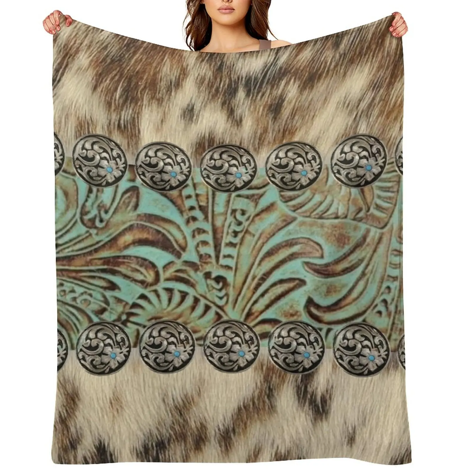 

Rustic brown beige teal western country cowboy fashion Throw Blanket Sofas warm for winter For Sofa Thin Camping Blankets