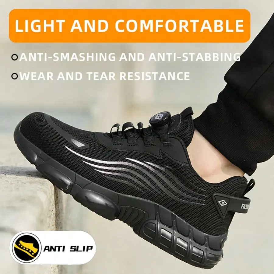 Super Light Men's Safety Shoes, Steel Toe Work Sneakers, Comfortable Breathable Protective Footwear, Puncture Resistant Anti-Smash Construction Shoes