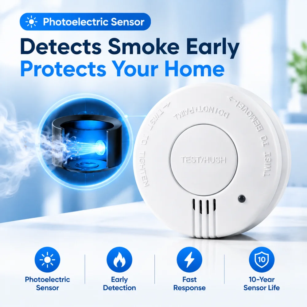 CCEsafety SA10 10 Pack Home Fire Alarm Smoke Detectors EN14604 Certified 85dB Alarm with 9V Battery for Safety Protection