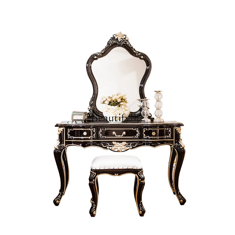 

Dresser bedroom neoclassical ebony European luxury solid wood makeup table