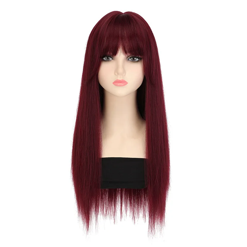 باروكة شعر صناعية سوداء طويلة مستقيمة جديدة للحفلات، أزياء الهالوين التنكرية، الاستخدام اليومي، إكسسوار شعر عالي الحرارة