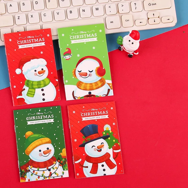 8pcs Cartoon Christmas Notebook Kawaii Christmas Man Snowman Notepad Portable Pocket Notepad Student Prizes Gifts