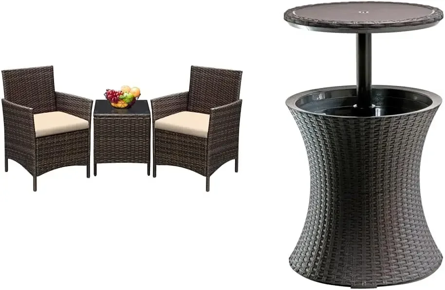 3 Pieces Patio Furniture Sets with Keter Pacific Cool Bar Outdoor Patio Furniture and Hot Tub Side Table