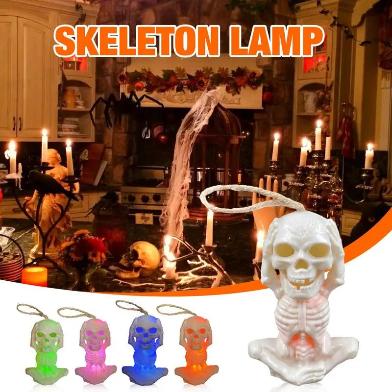 Light Up Skull Decor Horror LED Light Up Decorations Portable Hangable Decorations Funny Skeleton Lights For Tree Home Door